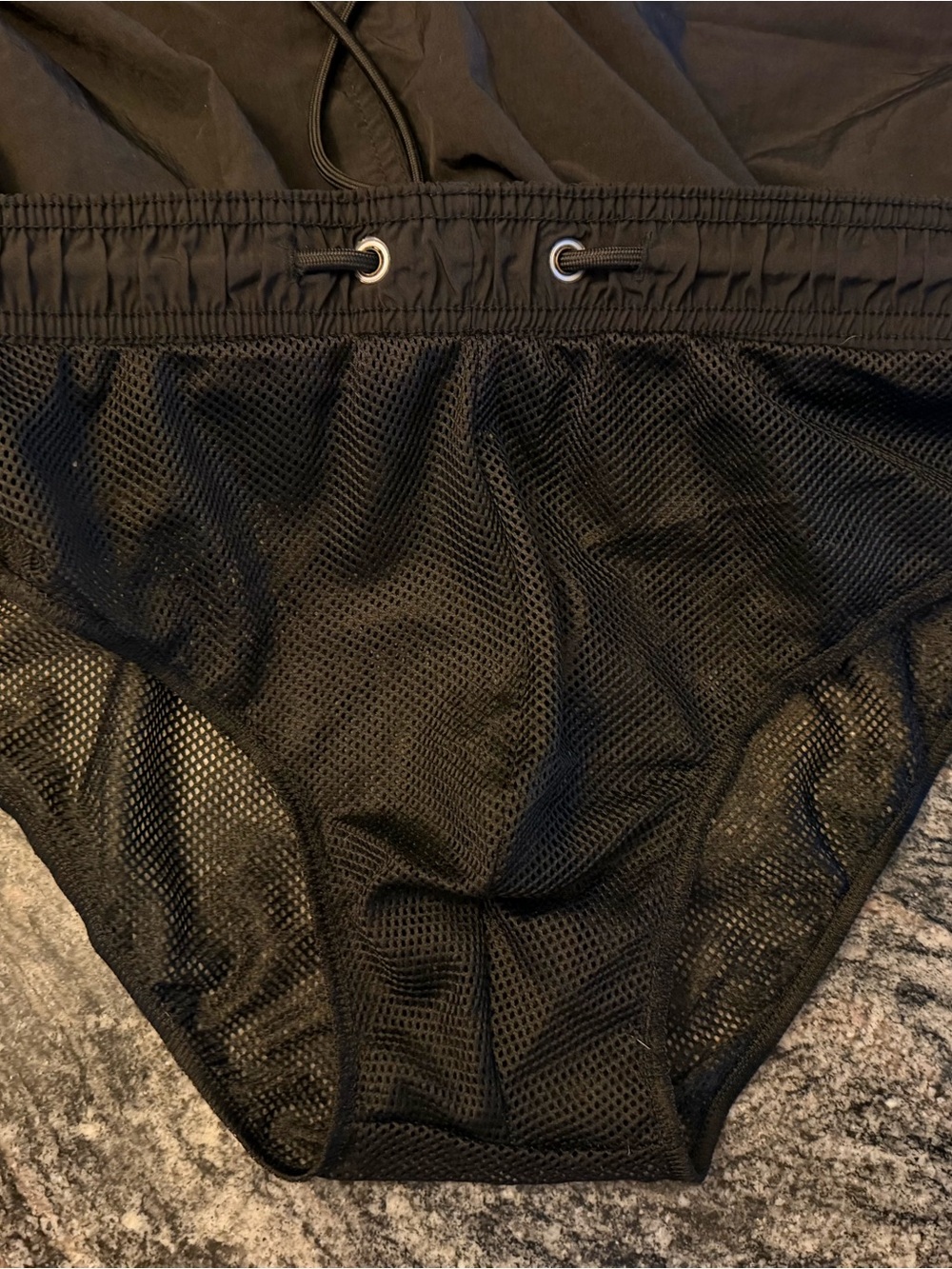 H&M Black Mesh Swim Shorts with Elastic Waist